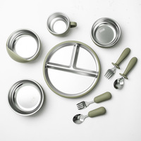 Yiyabb sans BPA ensemble d'alimentation pour bébé écologique 304 acier inoxydable Silicone salle à manger plaque d'aspiration bol tasse enfants bavoirs sevrage