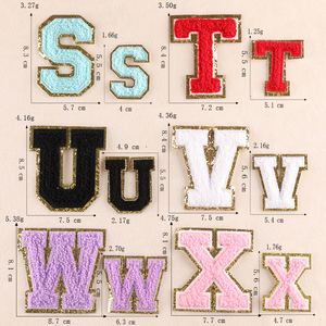 Patchs Chenille Offre Spéciale 5.5cm/8cm paillettes or bord brodé lettres colorées décorations en tissu thermocollant avec dentelle en PU - Product Image 6