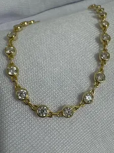 6 Ct Round Cut Simulated Diamond Women's Vintage Tennis <b>Bracelet</b> Sterling Silver 14K Yellow Gold Plated IGI Certified - Product Image 4