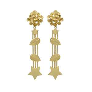 Boucles d'oreilles fleur nouveau style avec feuilles plaquées or et pendentifs étoiles - Product Image 1
