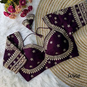Blouse indienne vintage en soie Vichitra, col en V, manches courtes, broderie de sequins, pour femme, prête à porter, idéale pour mariage et fête - Product Image 1