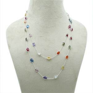 Collier multi-pierres en argent sterling 925 fait à la main, long cadeau d'anniversaire naturel, NL0015-GS de bijoux de mode - Product Image 3