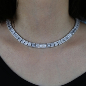 Women's Baguette Cut Moissanite Clustered Tennis Necklace - D Color <b>VVS</b> Moissanite Tennis <b>Chain</b>, S925 Daily Wear <b>Diamond</b> <b>Chain</b> - Product Image 2