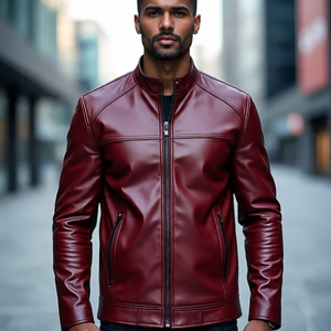 เสื้อแจ็กเก็ตหนังมอเตอร์ไซด์ของผู้ชายเสื้อแจ็คเก็ตหนัง PU ทรงสลิมฟิตสำหรับผู้ชาย - Product Image 3