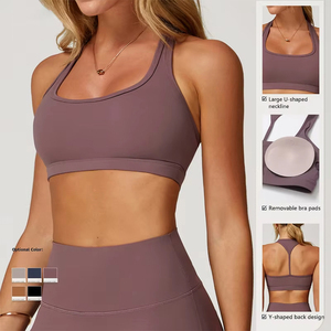 สปอร์ตบราสำหรับผู้หญิงสปอร์ตโยคะ racerback แบบเรียบง่ายมีโลโก้ด้านหน้ารองรับแรงกระแทกสูงแห้งเร็ว - Product Image 3