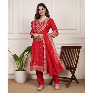 Ready To Wear Women's Chanderi <b>Silk</b> Bottom <b>Kurta</b> Pant Dupatta Party Wear Suit All Sizes Available By Export - Product Image 1