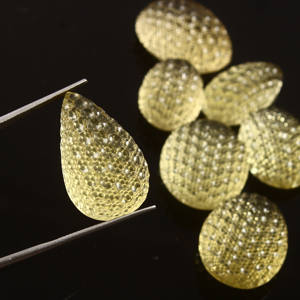 คุณภาพสูงมะนาวควอทซ์สีเหลืองธรรมชาติแกะสลักด้วยมือรังผึ้งทรงวงรีสำหรับเครื่องประดับอัญมณีหลวม - Product Image 2