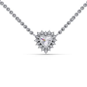 Pendentif de luxe en diamant de laboratoire taille cœur 1 carat avec halo et dos en forme de soleil |   Collier en or jaune, blanc et rose 14 carats - Product Image 2