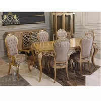 Ensemble de salle à manger en teck français de luxe avec des sculptures haut de gamme, élégant ensemble de table de salle à manger