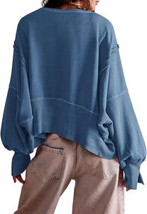 Women's <b>Winter</b> Crop Sweatshirt Casual Long Sleeve Button O Neck Pullover Loose Fit 100% Cotton Customizable <b>Tops</b> - Product Image 5