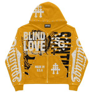 Sudadera con capucha y cremallera unisex extragrande con pedrería, de algodón grueso de 450 g/m², con estampado personalizado, fabricante de ropa urbana. - Product Image 2