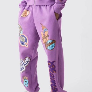 High Quality 100% Cotton Breathable Solid Eco-Friendly Streetwear Men's Sport <b>Suit</b> Customizable Gym Jogger Set <b>Purple</b> Hooded - Product Image 5