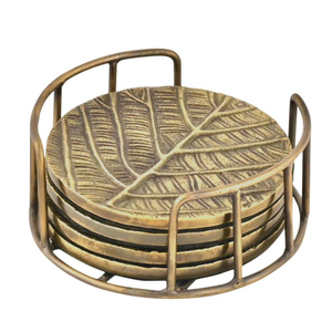 <b>Set</b> of <b>4</b> Metal Coasters With Copper Finished <b>Round</b> Shape <b>for</b> Kitchenware <b>Dining</b> <b>Table</b> Drinks Serving Mats & Pads - Product Image 2