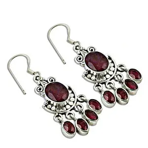 Boucles d'oreilles pendantes en argent 925 plaqué or vintage avec rubis pour femmes, bijoux de mariage et de fête - Product Image 1