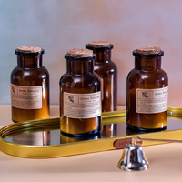 Pot en verre ambré de type apothicaire avec couvercle en liège, récipient de rangement rond pour la fabrication de bougies, diffuseur d'huiles essentielles, parfum d'ambiance