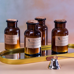 Bernsteinfarbenes Apotheker-Glasgefäß mit Korkdeckel Runder Aufbewahrungsbehälter für Kerzenherstellung Ätherisches Öl Diffusor Raumduft - Product Image 4