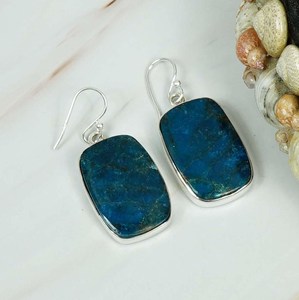 Boucles d'oreilles pendantes de mariage en argent sterling 925 personnalisables chrysocolle naturelle forme de rectangle pierre précieuse bijoux fins boucle d'oreille - Product Image 2