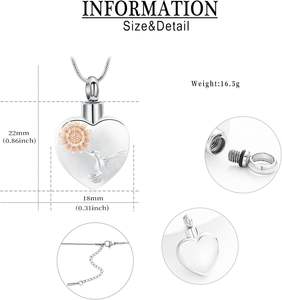 Collares de urna de corazón de Metal para cenizas, recuerdo, urna conmemorativa, joyería de cremación, colgante de ceniza para mujeres, hombres, amor, un tamaño personalizado - Product Image 2