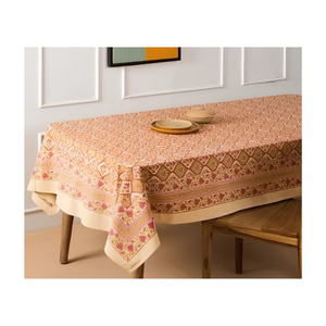 Nappe rectangulaire en coton bleu et blanc à imprimé botanique Paisley avec bordure contrastante, pour salle à manger, vente en gros, exportation - Product Image 4