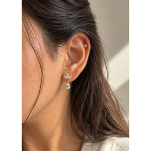 ต่างหูมุกทรงหยดน้ำลายดอกบัว-เครื่องประดับแฟชั่นสำหรับผู้หญิง - Product Image 4