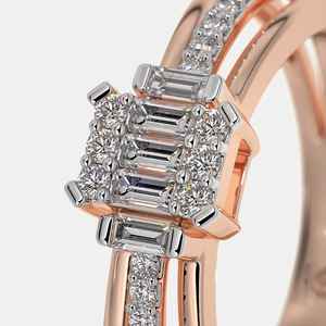 SHIVPATH Bague de fiançailles en or rose massif 14 carats Design classique avec diamant rond et baguette pour les occasions de fête - Product Image 4