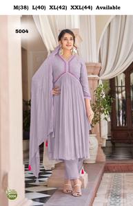 Vestido de Anarkali de trabajo hecho a mano con bordado de Chinon puro de diseñador de Fab Zone - Product Image 4