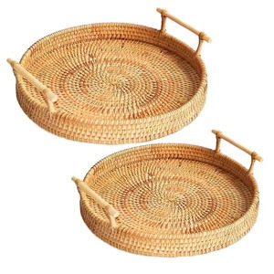 Plateau en rotin carré Plateau naturel Plateau de service Plateau de service boho en osier Plateau de table Plateau tissé à la main - Product Image 1