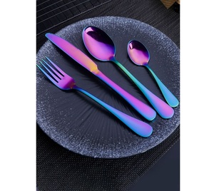 Ensemble de couverts en acier inoxydable argenté, 4 pièces, cuillère, fourchette, couteau, fournisseur en gros à bas prix - Product Image 1