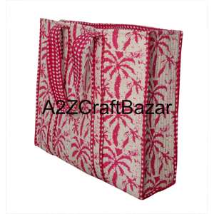 Bolsa de Mano Grande Acolchada de Algodón, Proveedores de Bolsas de Hombro con Estampado Floral Hechas a Mano para Mujer, Ecológicas para Compras y Supermercado - Product Image 4