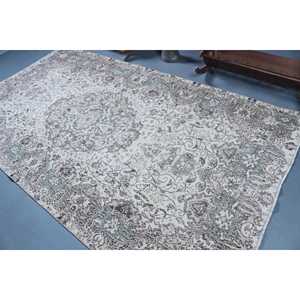 Alfombra Turca Vintage, Alfombra Grande de 5.3x10 pies, Alfombra de Lana con Bordes Azul Gris - Product Image 4