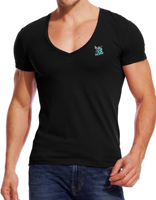 T-shirt de gymnastique à col en V profond pour homme en tissu Cotton-Spandex extensible pour la gym ou l'entraînement