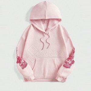 เสื้อฮู้ดผู้หญิงพิมพ์ลายตามสั่ง สำหรับฤดูหนาว ผ้าถัก ปักโลโก้ด้านหน้า สีพื้น ผ้าฝ้าย 100% สไตล์ฮิปฮอป - Product Image 1