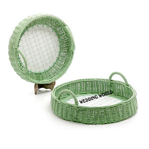 Plateau à chocolat en rotin de forme ronde Plateau de service fait à la main de qualité supérieure Plateau de service en rotin de luxe élégant et classique - Product Image 1