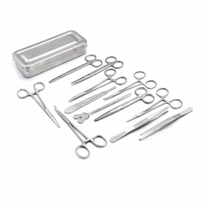 Kit de cirugía menor básico certificado CE, instrumentos quirúrgicos de acero inoxidable de 13 piezas en caja de acero con fuente de alimentación manual - Product Image 1