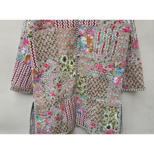 Chaqueta larga de algodón acolchado de retazos Vintage hecha a mano para mujer, estilo único, prendas de vestir cómodas y acogedoras, estampado transpirable a rayas - Product Image 5