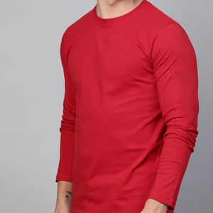 T-shirt à manches longues en coton de haute qualité pour hommes, couleurs unies, impression, coupe ajustée, t-shirt de fitness à manches longues pour hommes, col rond - Product Image 3