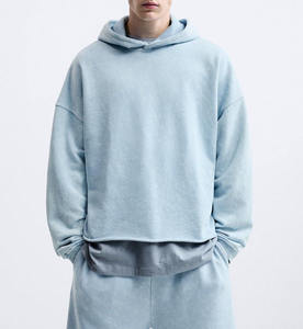 Vintage Wash <b>Men's</b> Cotton Oversized Drop Shoulder Raw Hem Cropped Boxy Hoodie Streetwear Pullover Hoodies for <b>Men</b> <b>Clothing</b> 2024 - Product Image 2