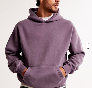 Venta al por mayor personalizado de alta calidad de lana pulóver gota hombro ropa teñida de peso pesado de algodón liso cuadrado recortado Sudadera con capucha de gran tamaño - Product Image 2