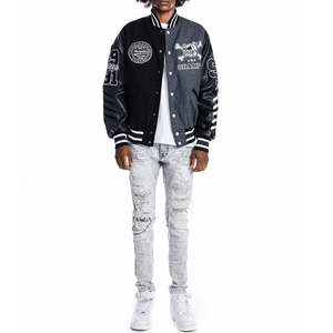 Veste universitaire pour homme en cuir personnalisée à col montant brodé, best-seller, imperméable, teinte unie, style streetwear - Product Image 3