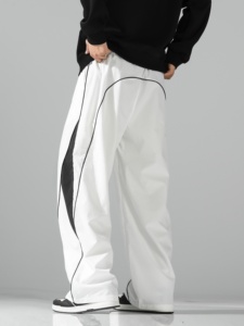 Pantalon de survêtement blanc surdimensionné pour homme, coupe large, avec empiècements latéraux contrastants noirs et détails de passepoil, taille à cordon de serrage – Vente en gros personnalisée - Product Image 3