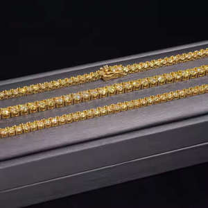 Collier tennis en moissanite or jaune, taille brillant VVS, sertissage griffe, en argent sterling, style hip-hop, maille cubaine, unisexe, pour usage quotidien - Product Image 6
