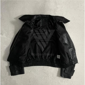 Veste en cuir pour homme, coupe ample, style streetwear, avec logo personnalisé OEM, imperméable, zippée, sans doublure - Product Image 4