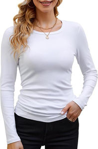 Camiseta Casual de Manga Corta para Mujer, de Alta Calidad, Cuello Redondo Elástico, Diseño Regular con Apliques a Cuadros y Abertura con Cremallera para Primavera/Verano - Product Image 5