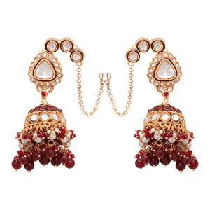 Pendientes Kundan Jhumki, Kundan Jhumki para bodas, Kundan Jhumki con perlas, exquisito Kundan Jhumki, Meenakari Kundan Jhumki - Product Image 3