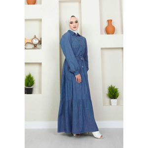 Robe Hijab en jean avec détails de poches Bleu clair - Product Image 4