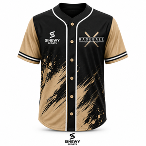Maillot de baseball pour homme SINEWY SPORTS, noir et or, imprimé par sublimation, évacuation de l'humidité, manches courtes, coupe classique, toutes saisons - Product Image 2