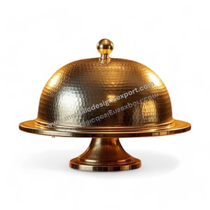 Bandeja de servicio redonda de cúpula de Metal martillado chapada en oro moderna de lujo con tapa elegante plato de comida decorativo para eventos y catering - Product Image 1