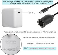 Adaptador USB C a encendedor de cigarrillos, enchufe macho USB tipo C de 20V a cable adaptador de encendedor de cigarrillos para cámara de salpicadero, GPS, luz Led de coche