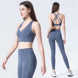 Conjunto Deportivo de Yoga de Alta Calidad, Talla Grande, Impermeable, con Encaje Lavado, Sujetador Deportivo y Leggings con Cinturón para Mujer, para Ejercicio y Deportes - Product Image 4