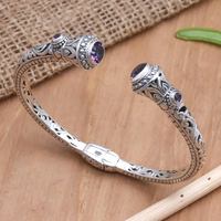 Brazalete de Plata de Ley 925 hecho a mano artesano bohemio con amatista, joyería religiosa cristiana para regalos, precio al por mayor a granel